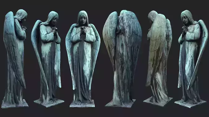 Old Angel Statue PBR Low-poly 3D model
