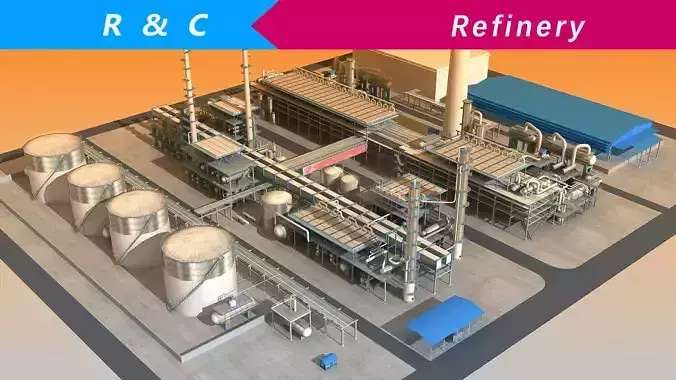 Refinery power plant Low-poly 3D model