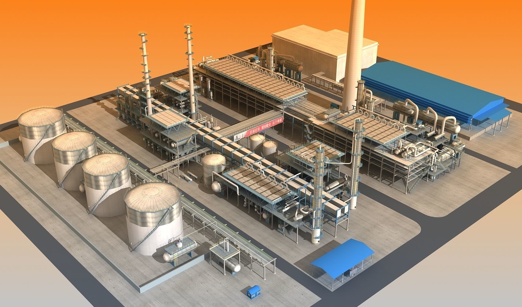 Refinery power plant Low-poly 3D model_5