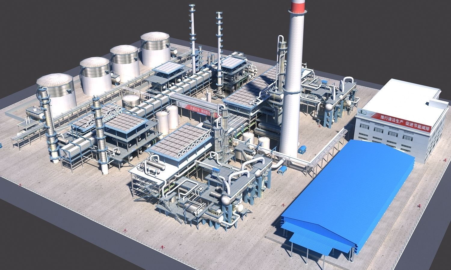Refinery power plant Low-poly 3D model_3