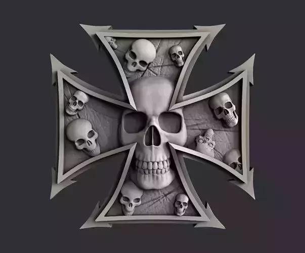3d STL models for CNC cross with skulls