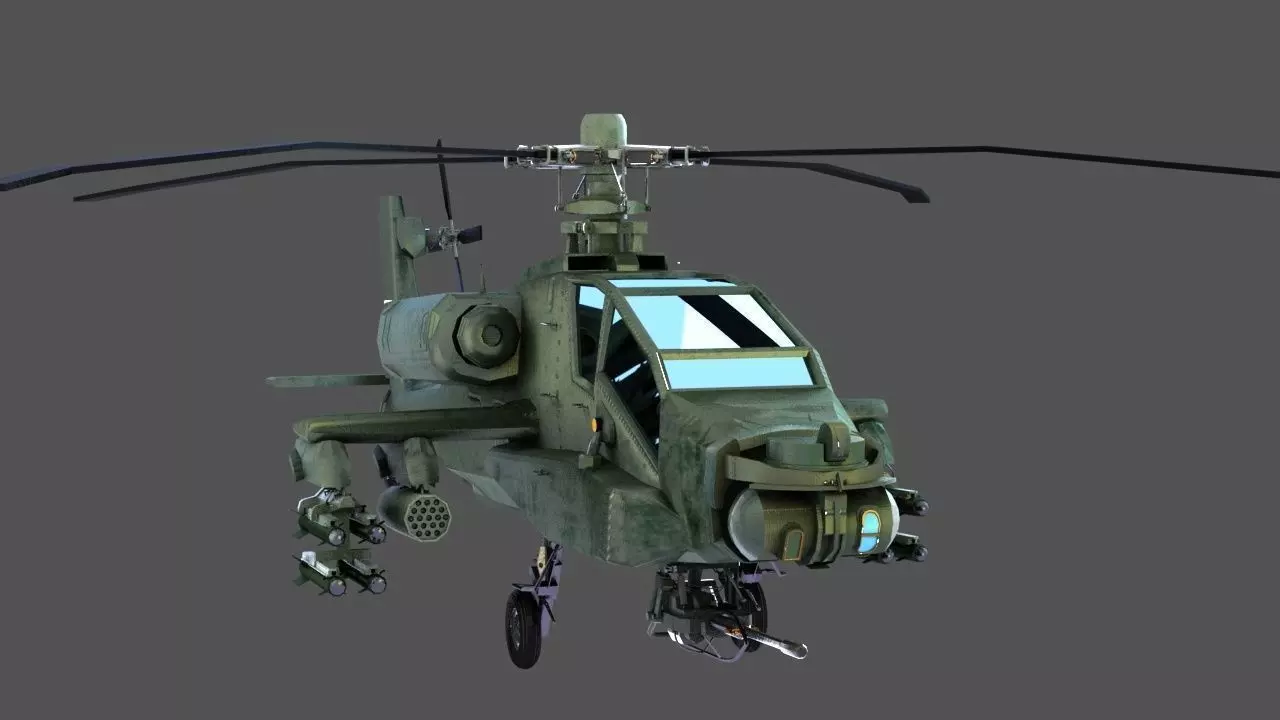 Apache Game Helicopter Low-poly 3D model_0