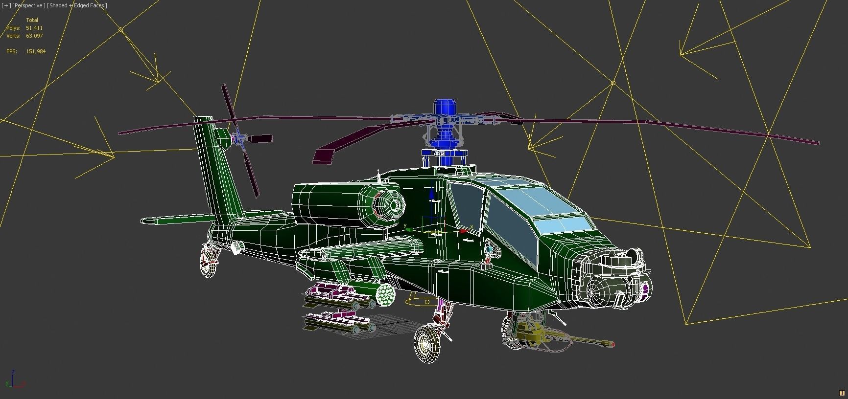 Apache Game Helicopter Low-poly 3D model_6