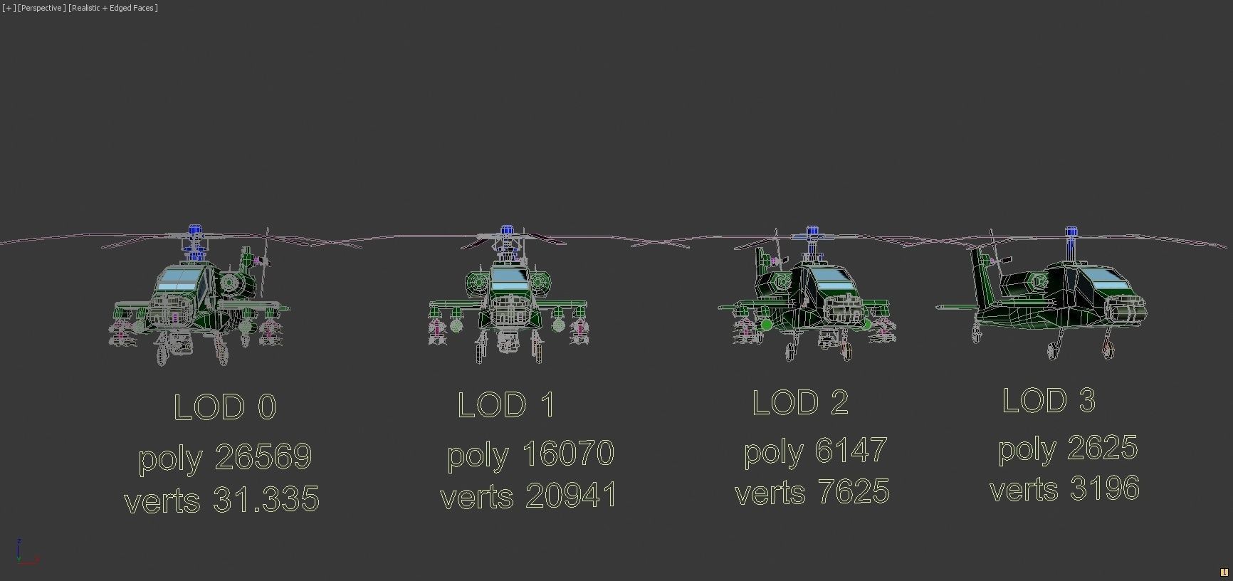 Apache Game Helicopter Low-poly 3D model_4