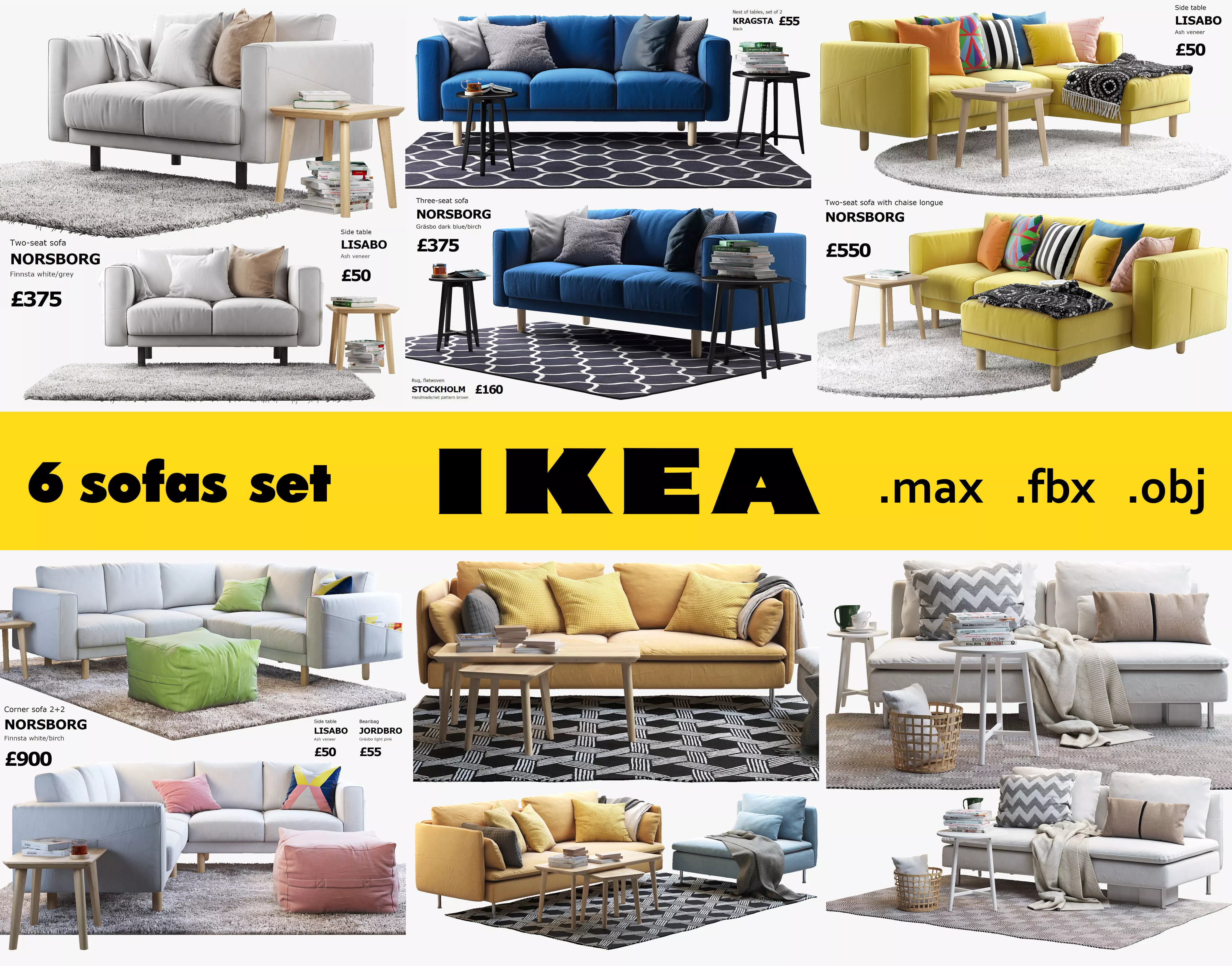 6 sofa set Ikea 3D model