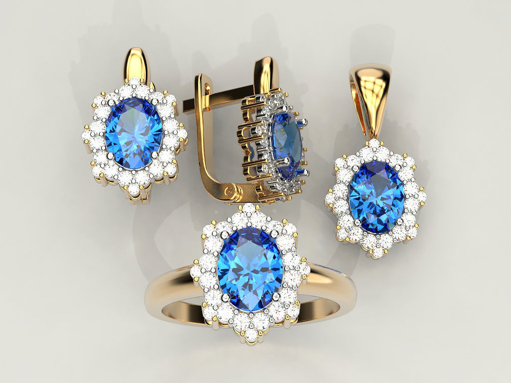 Set ring earring and pendant with Oval 3D print model_1