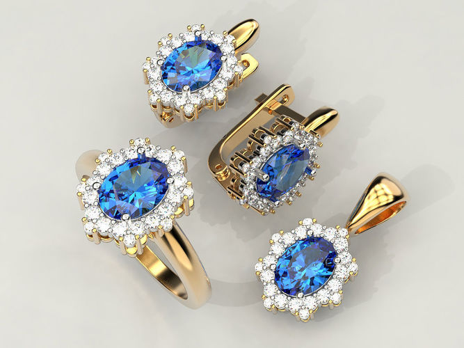 Set ring earring and pendant with Oval 3D print model