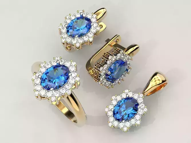 Set ring earring and pendant with Oval 3D print model