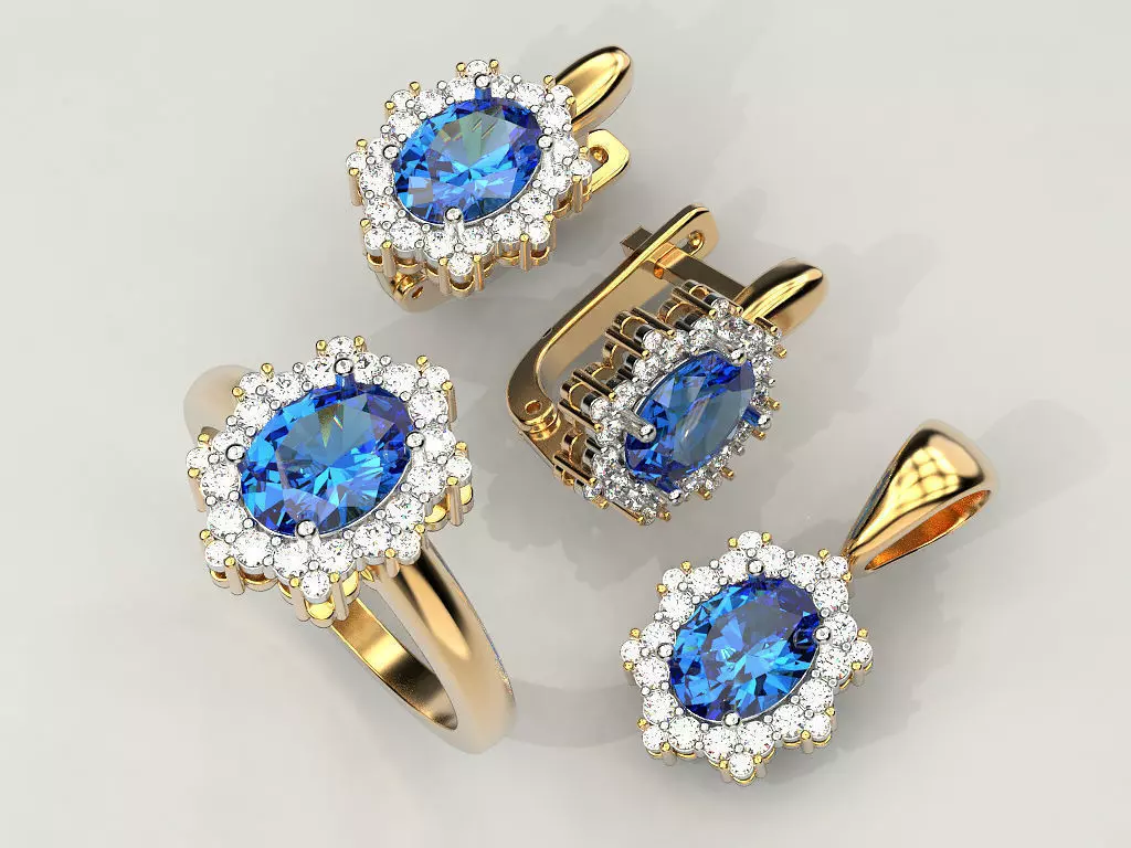 Set ring earring and pendant with Oval 3D print model_0
