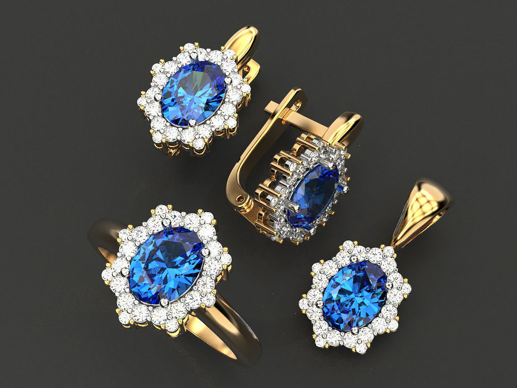 Set ring earring and pendant with Oval 3D print model_3
