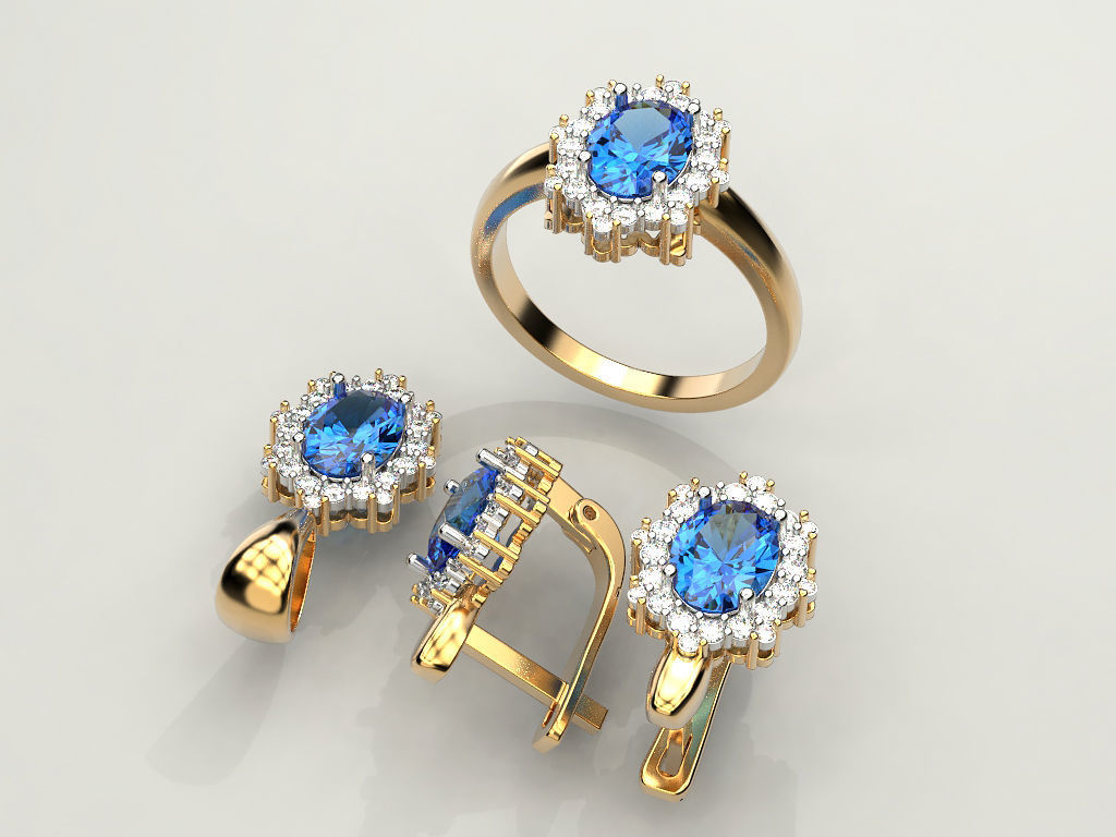 Set ring earring and pendant with Oval 3D print model_2