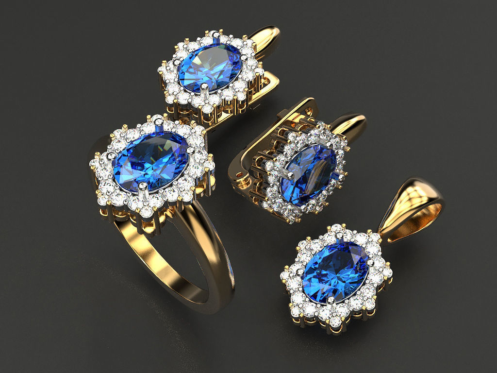 Set ring earring and pendant with Oval 3D print model_4