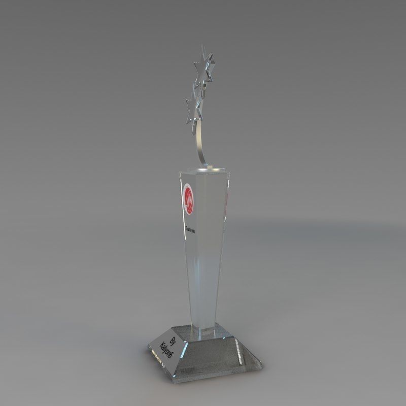 Prize glass trophy with star on top 3D model_1
