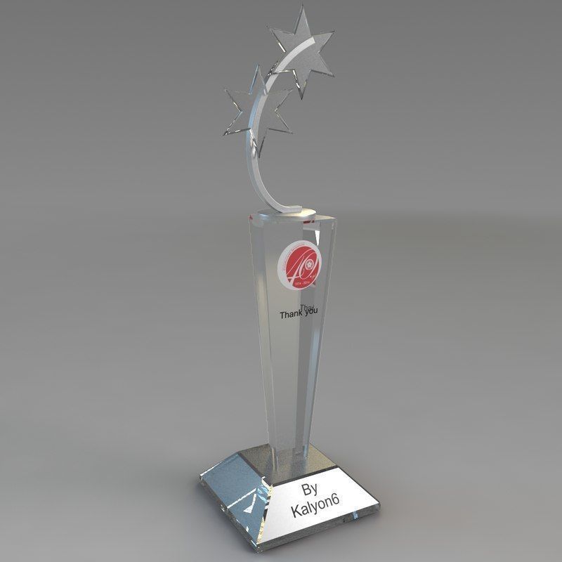 Prize glass trophy with star on top 3D model_2
