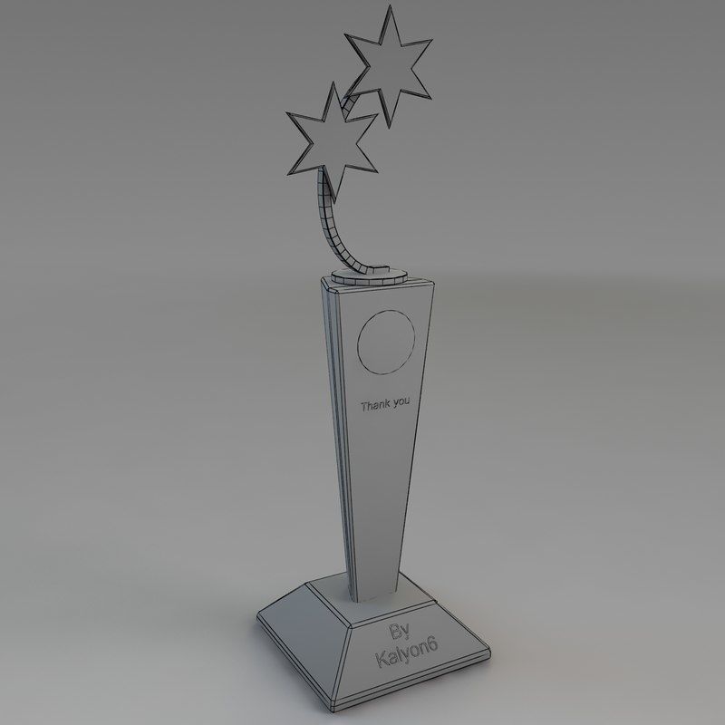Prize glass trophy with star on top 3D model_4