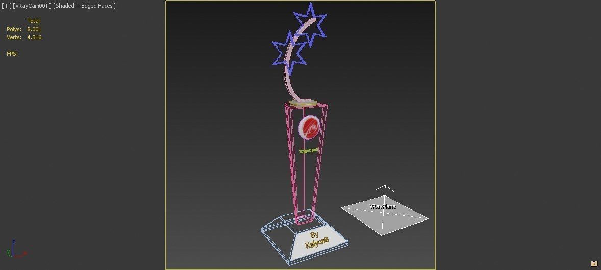Prize glass trophy with star on top 3D model_3