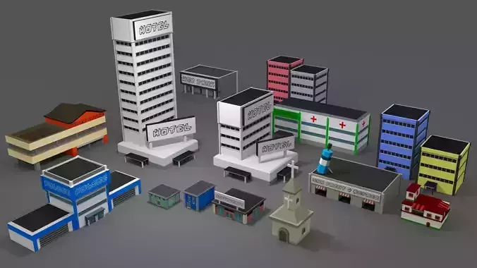 Low Poly Buildings three