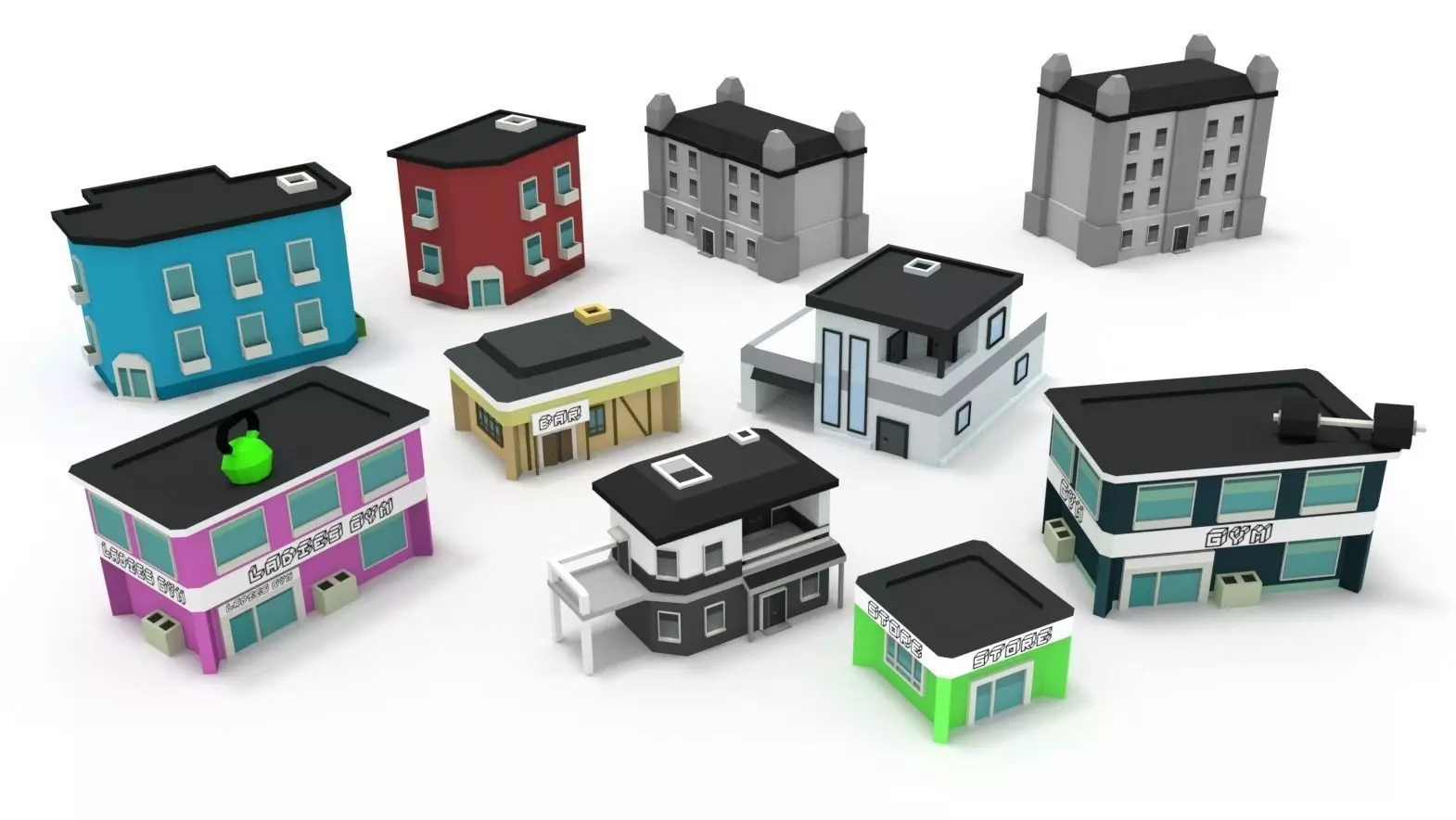 Low Poly Buildings 2 two Low-poly 3D model_0