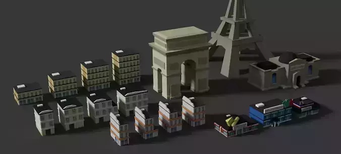 Low Poly Buildings Paris Low-poly 3D model