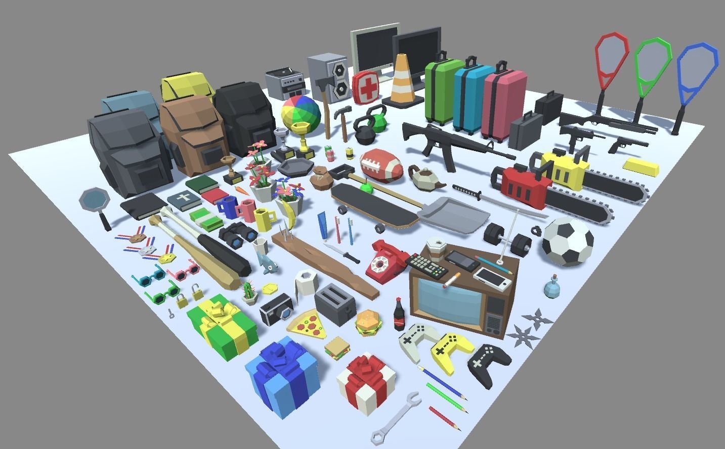 Low Poly Items arranged Low-poly 3D model_1