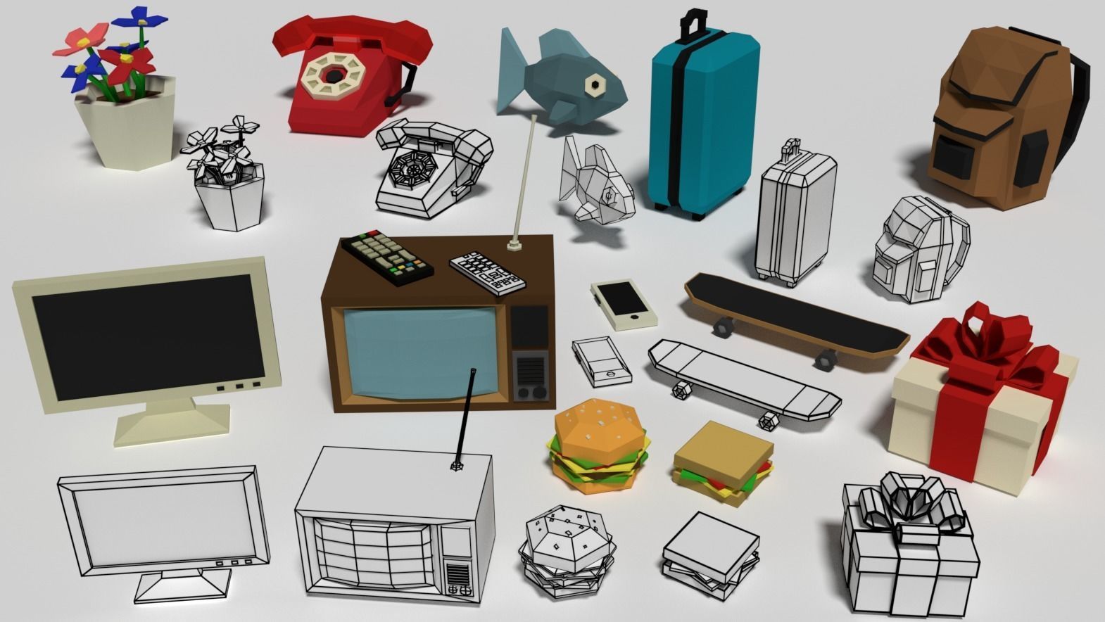 Low Poly Items arranged Low-poly 3D model_2