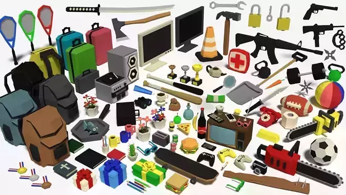 Low Poly Items arranged