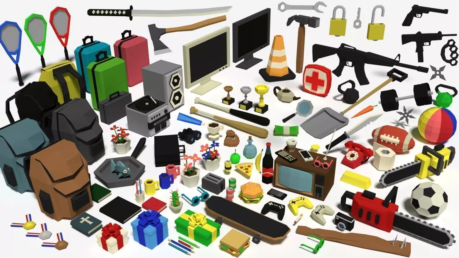 Low Poly Items arranged Low-poly 3D model_0