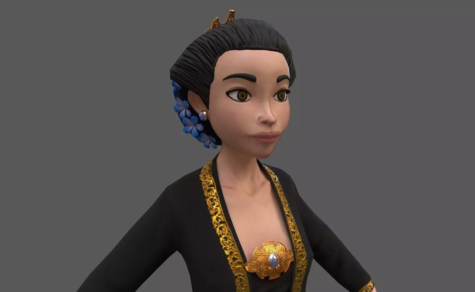 Kartini woman in dress Low-poly 3D model