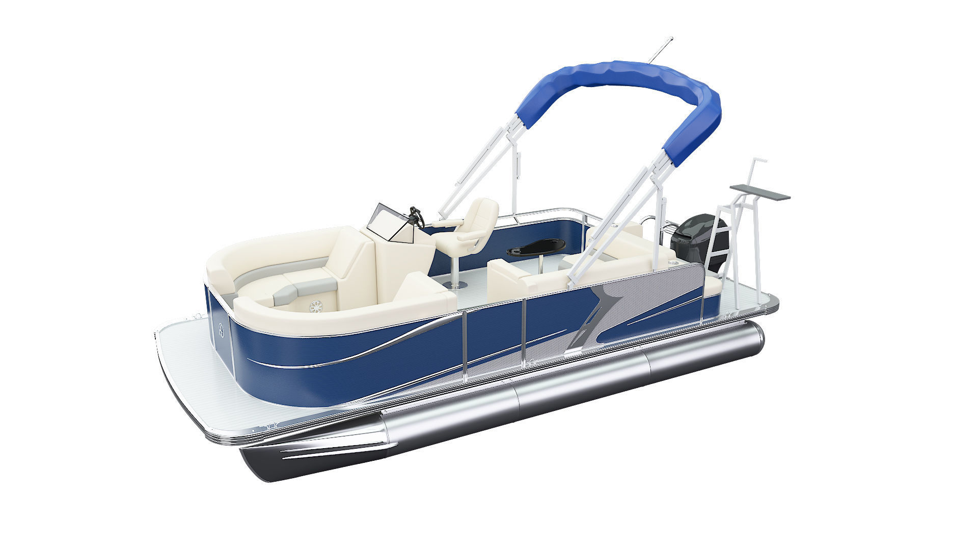 Pontoon Boat 3D model_2