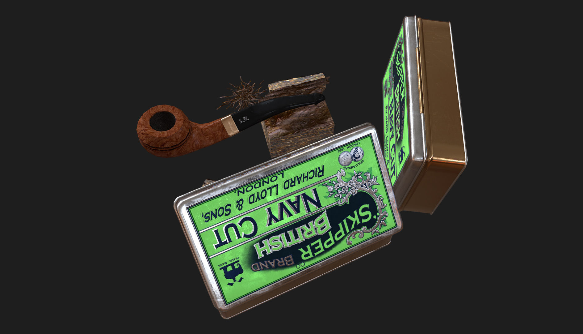 Old Tobacco Tin - Skipper Navy Cut Low-poly 3D model_18