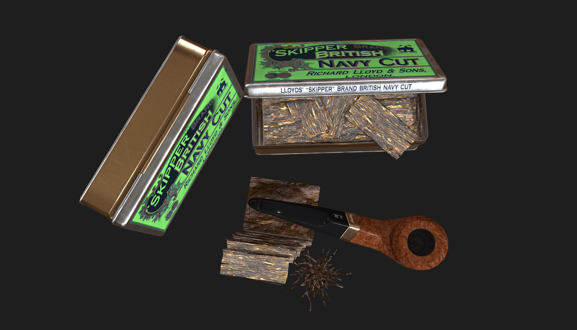 Old Tobacco Tin - Skipper Navy Cut Low-poly 3D model_19