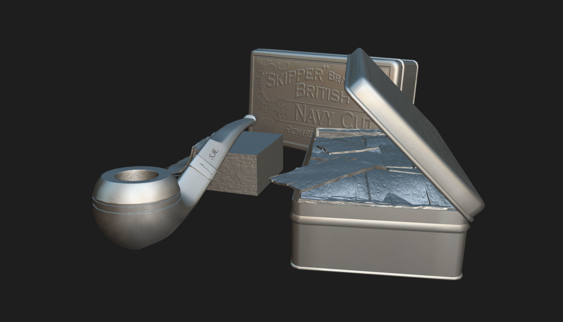 Old Tobacco Tin - Skipper Navy Cut Low-poly 3D model_15