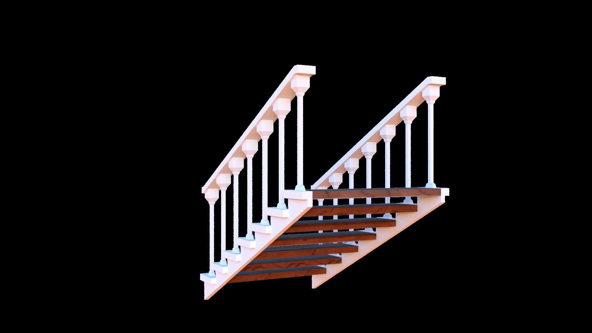 Wooden stairs package Low-poly 3D model_12