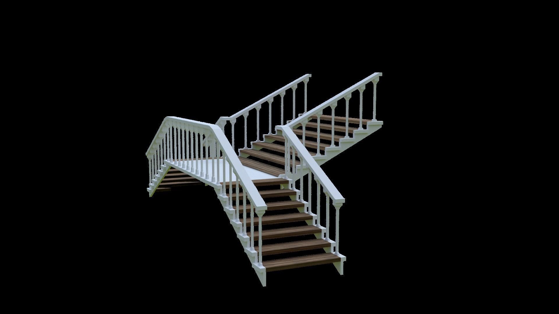 Wooden stairs package Low-poly 3D model_23