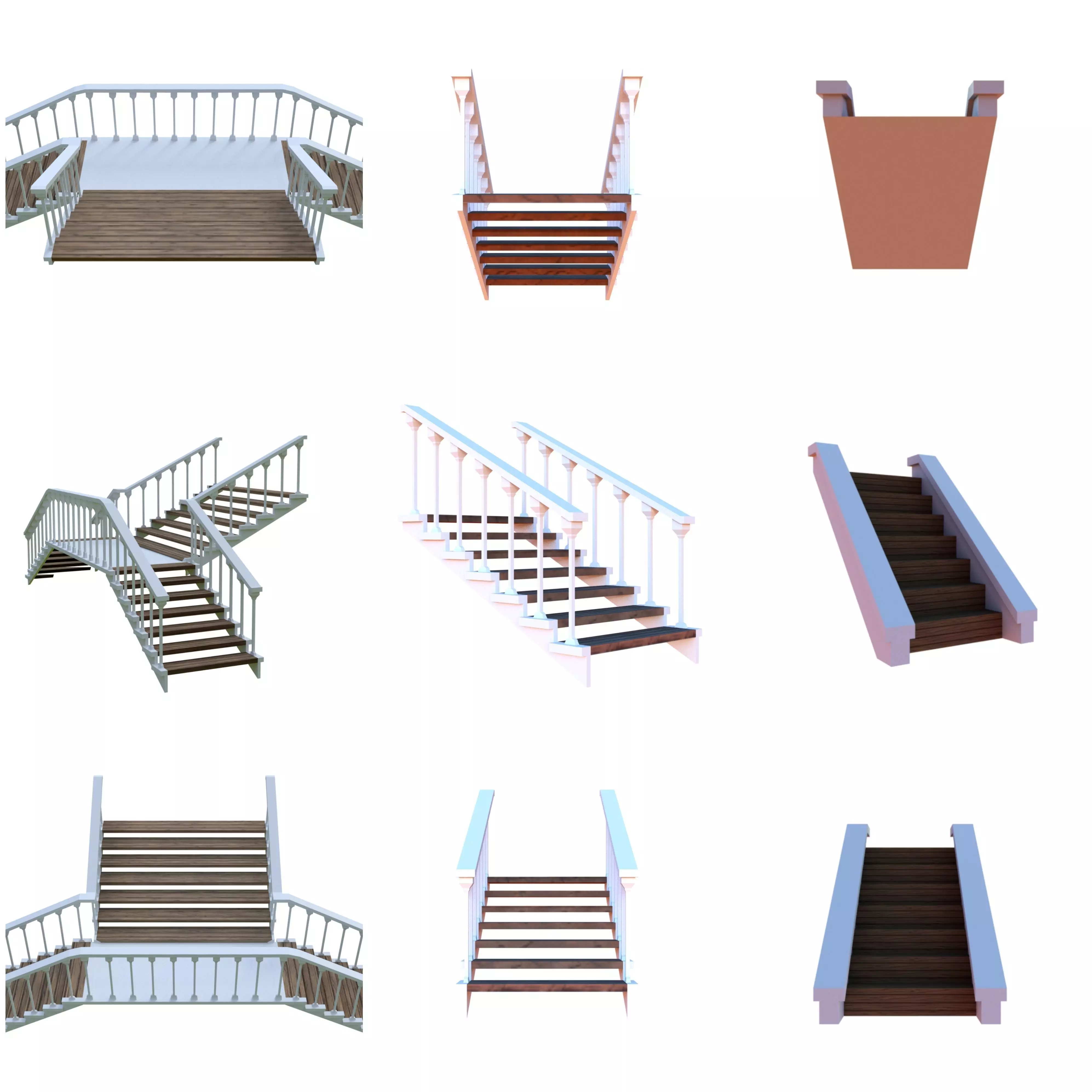Wooden stairs package Low-poly 3D model_0