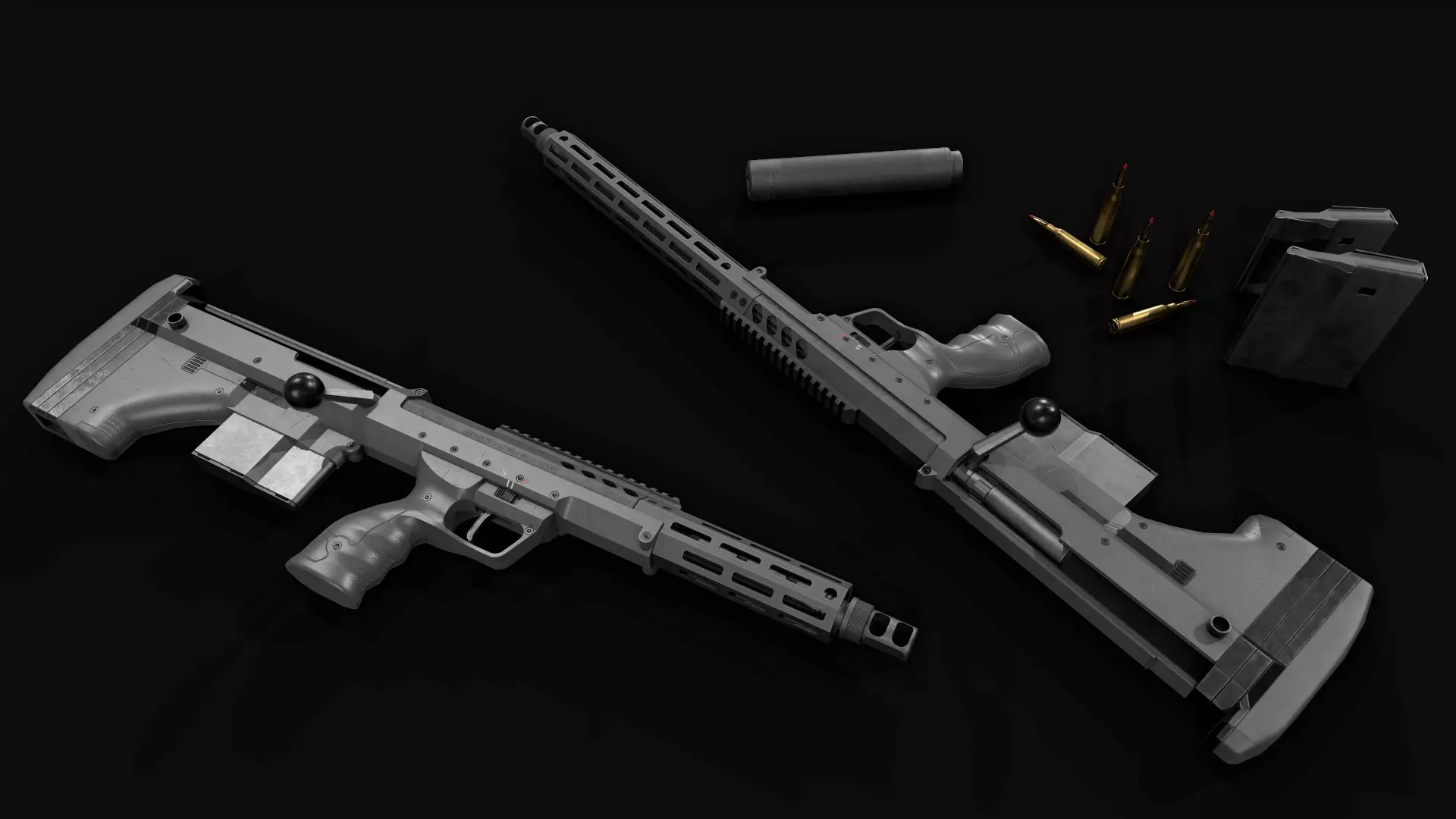 Desert Tech SRS-A2 Bullpup Sniper Rifle Low-poly 3D model_0