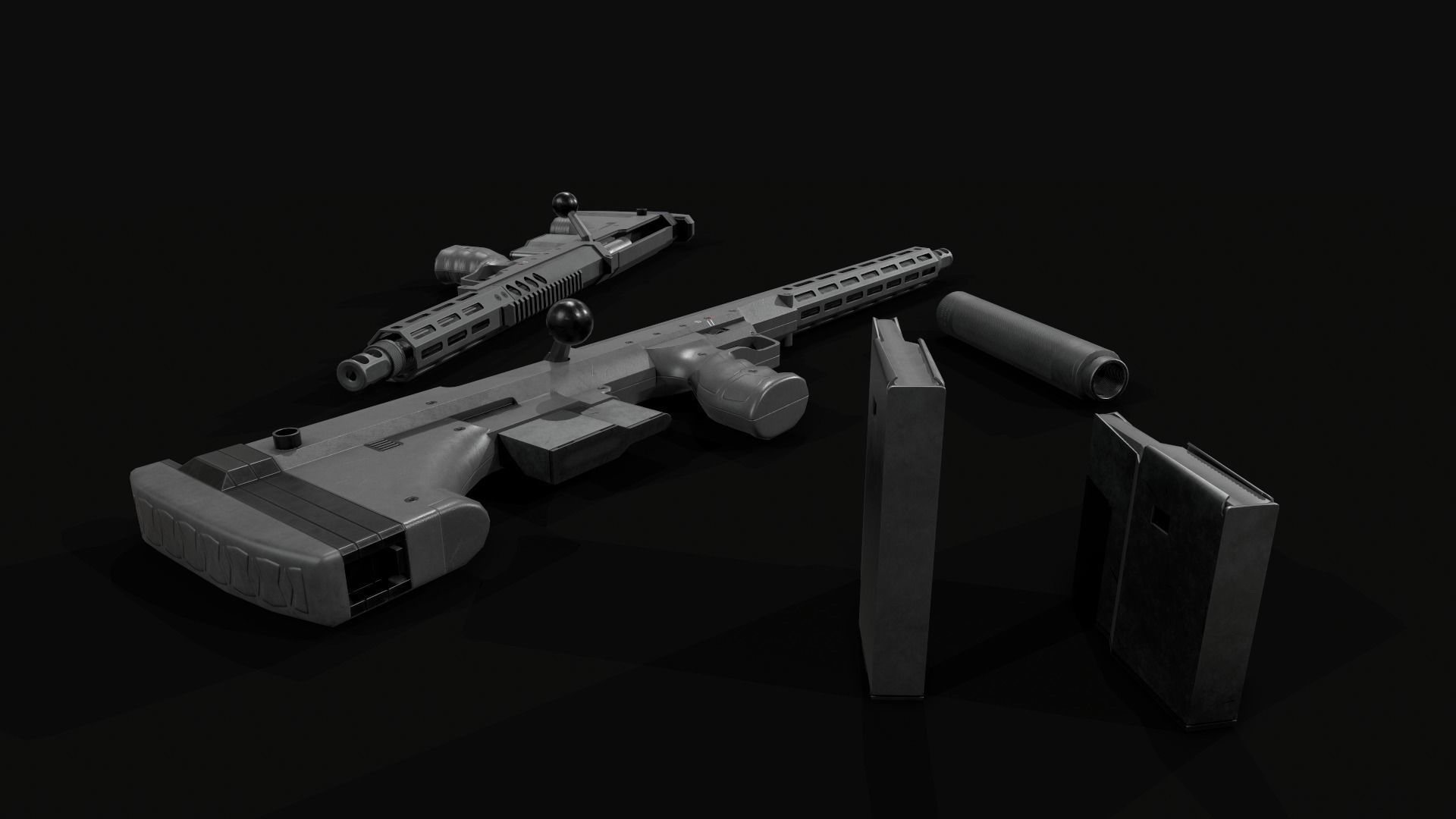 Desert Tech SRS-A2 Bullpup Sniper Rifle Low-poly 3D model_5