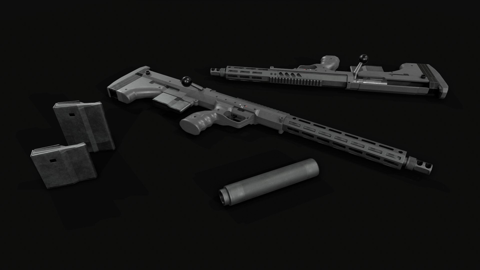 Desert Tech SRS-A2 Bullpup Sniper Rifle Low-poly 3D model_3