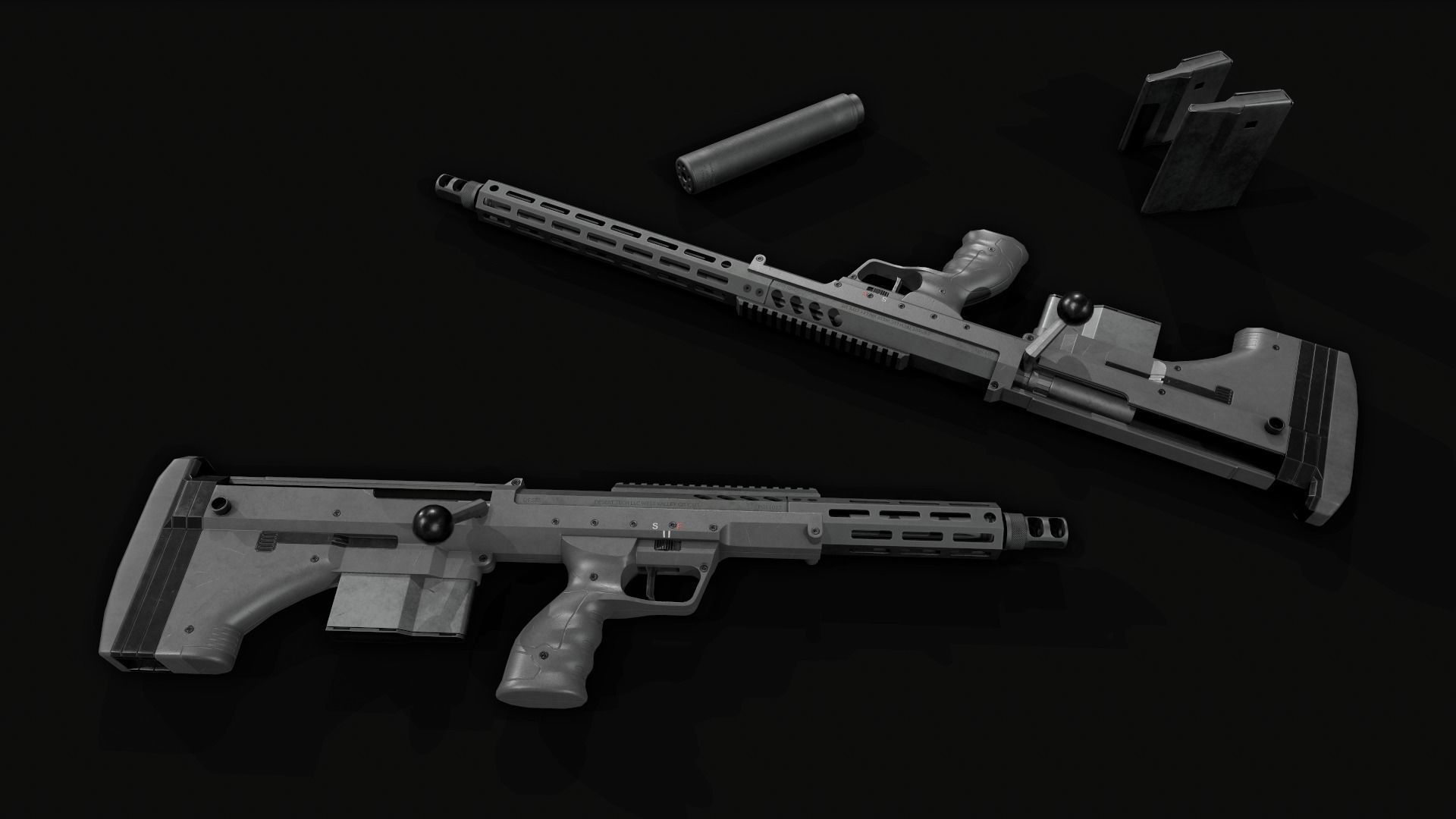 Desert Tech SRS-A2 Bullpup Sniper Rifle Low-poly 3D model_4