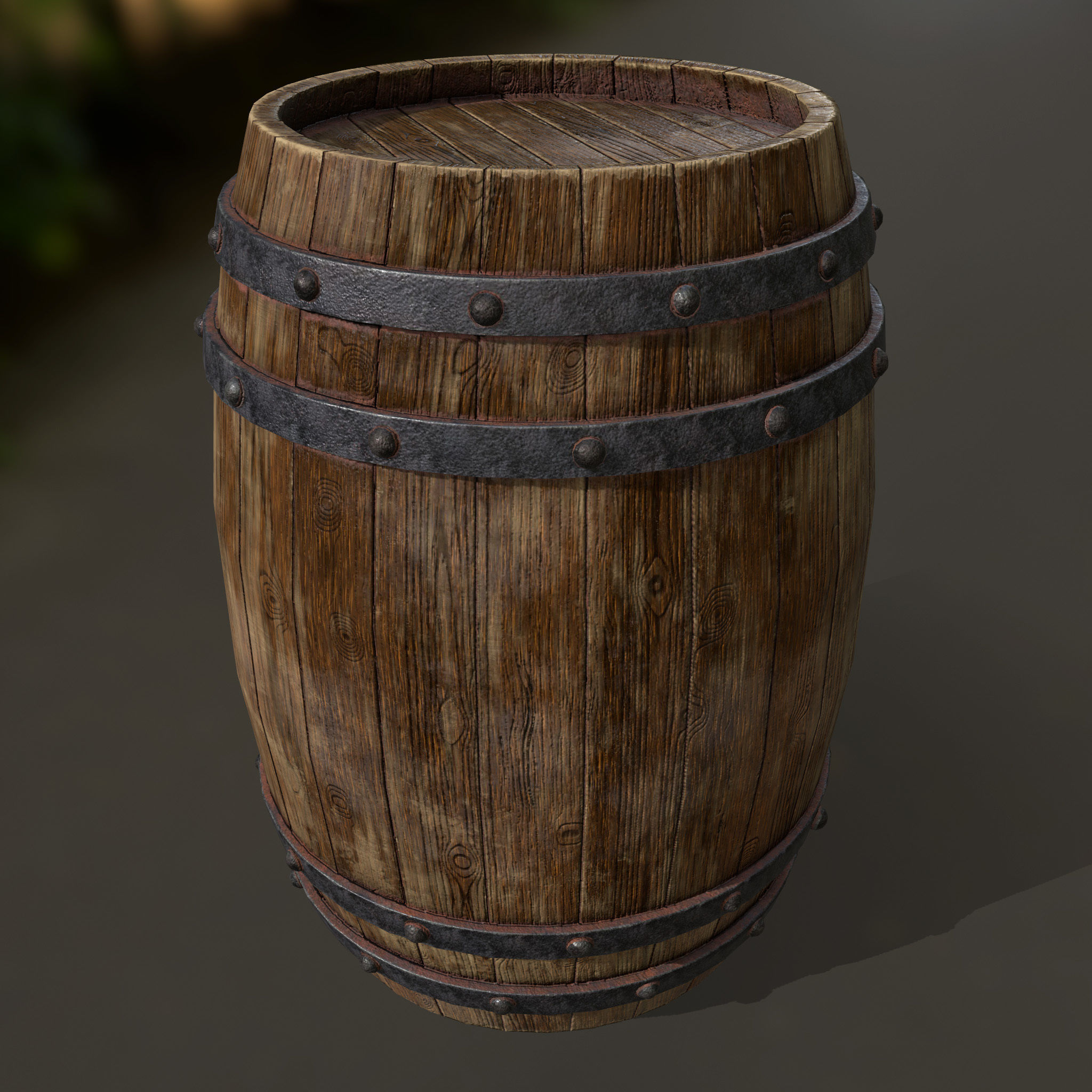 Wood Barrel 1 Low-poly 3D model_7