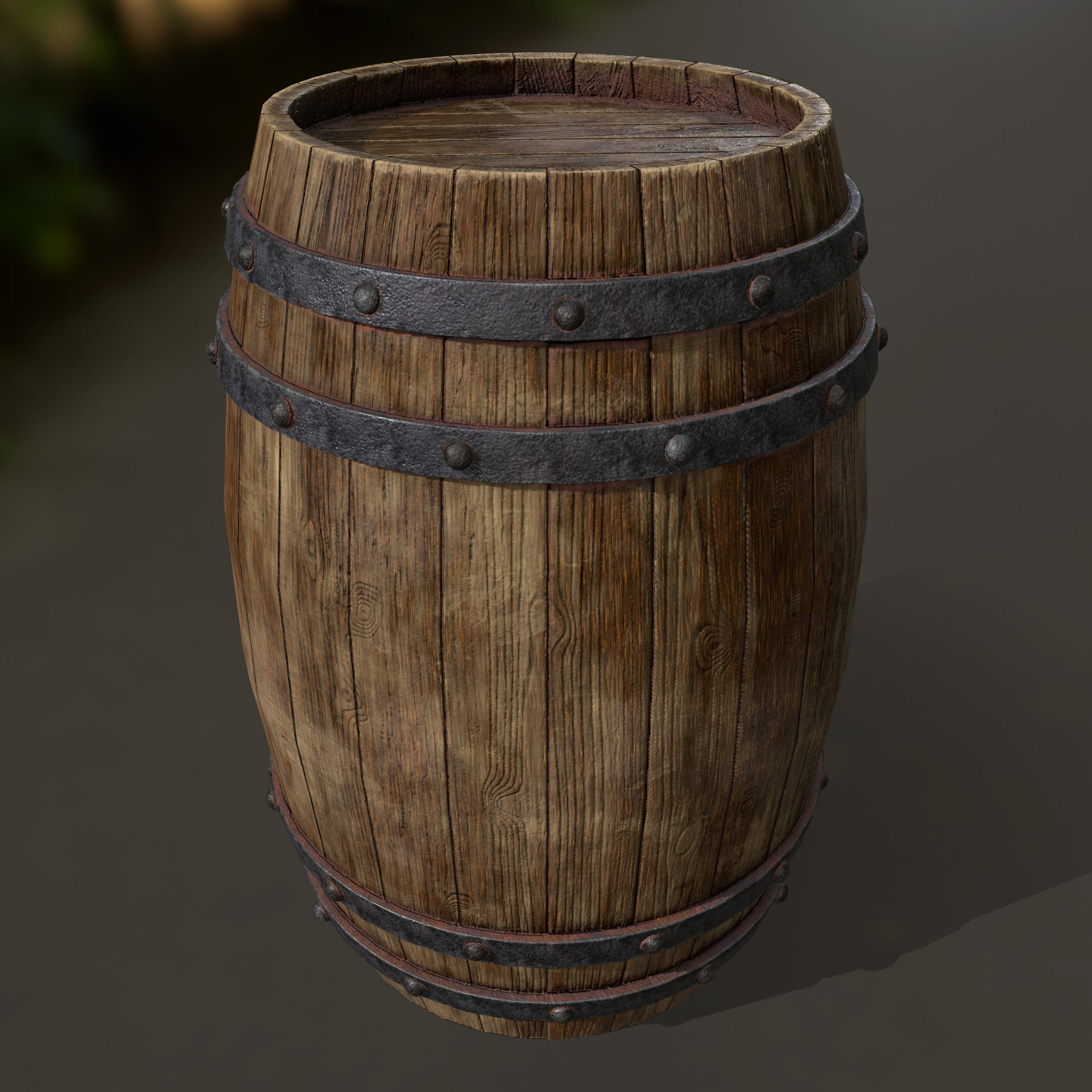 Wood Barrel 1 Low-poly 3D model_5