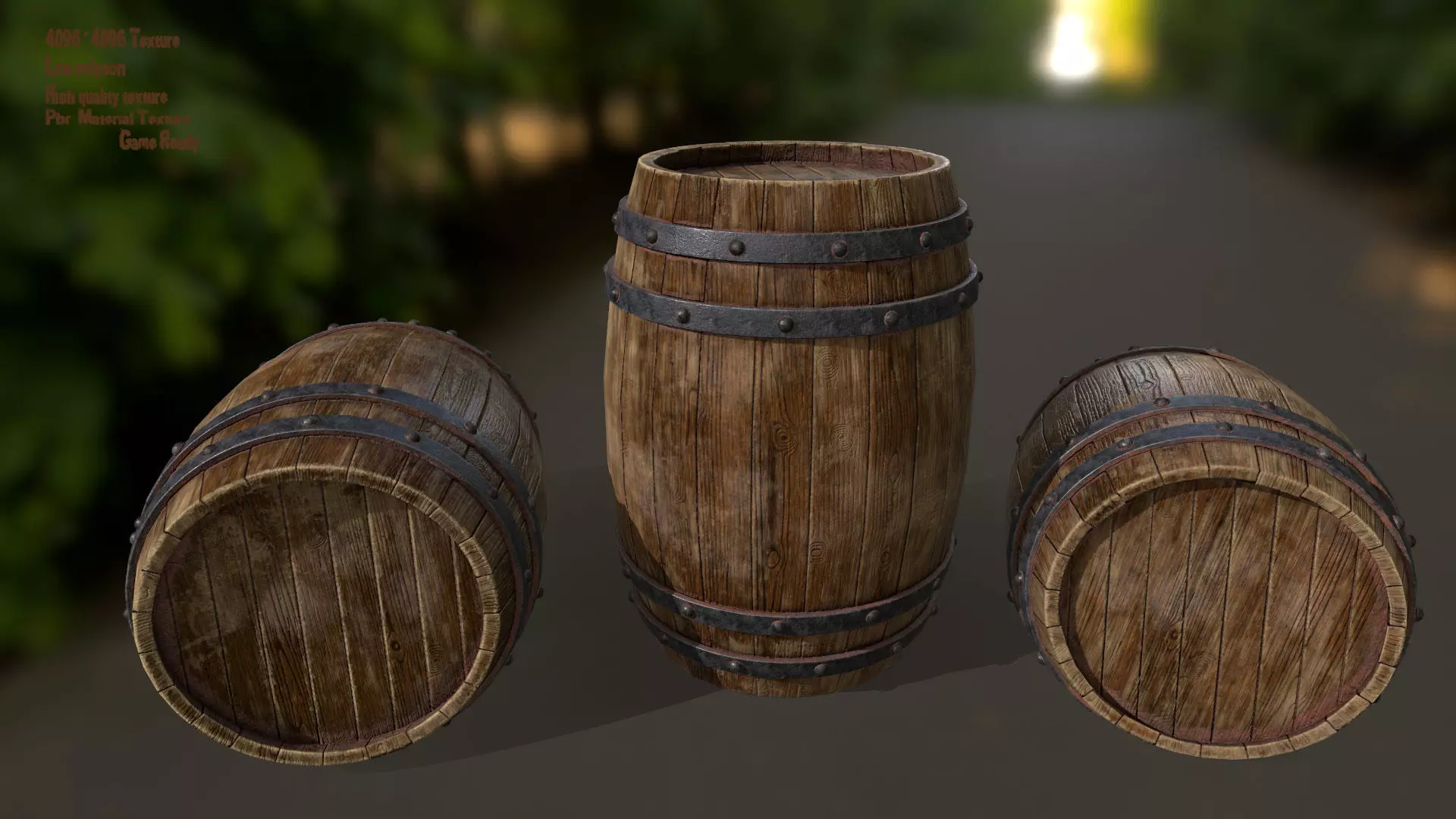 Wood Barrel 1 Low-poly 3D model_0