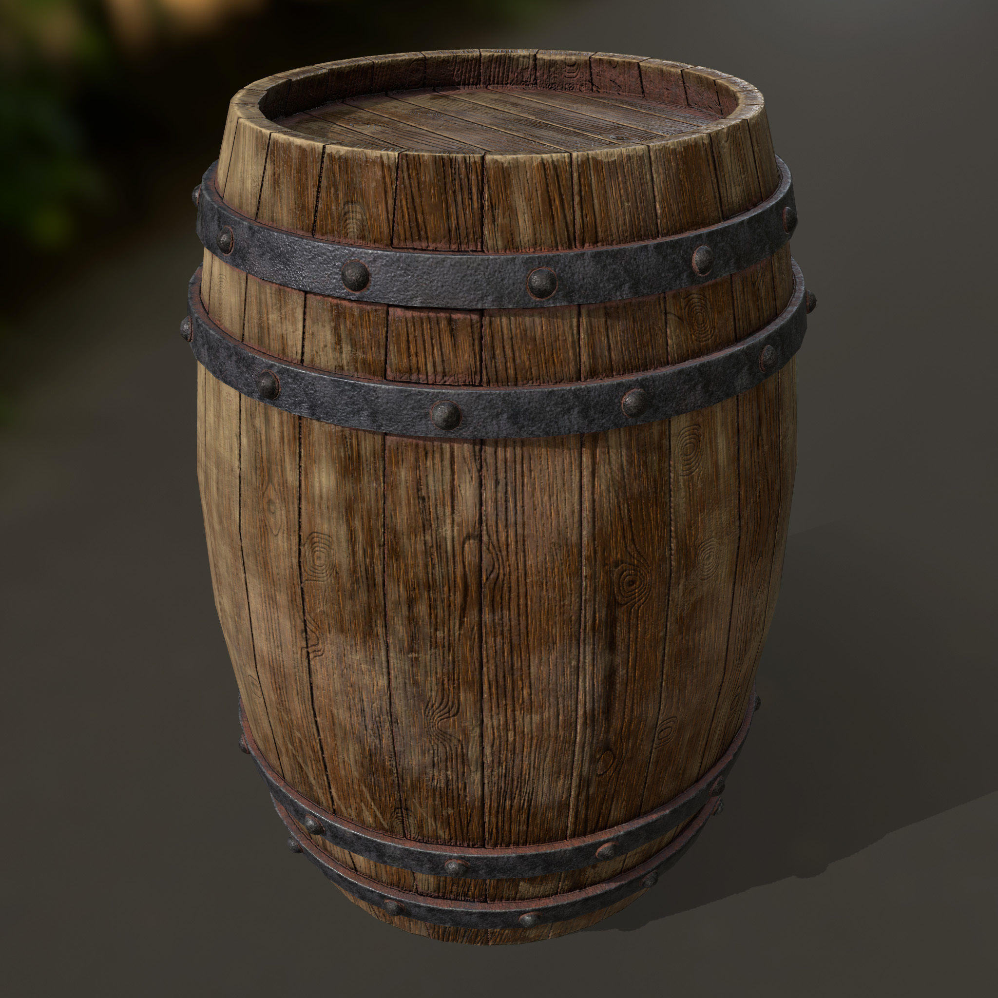 Wood Barrel 1 Low-poly 3D model_6