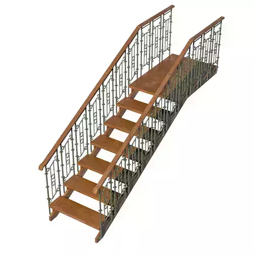 Stairs wooden staircase with metal railings