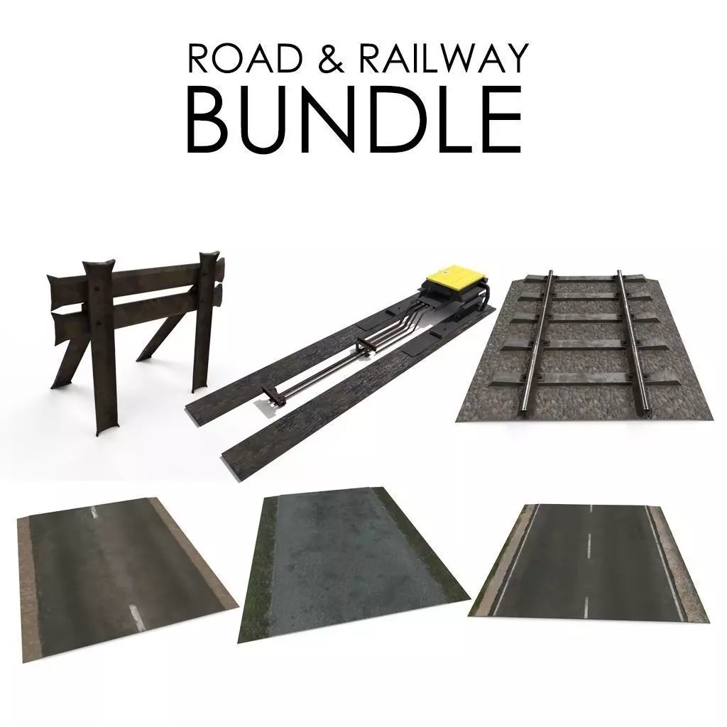 Seamless Roads and Railway Bundle Free low-poly 3D model