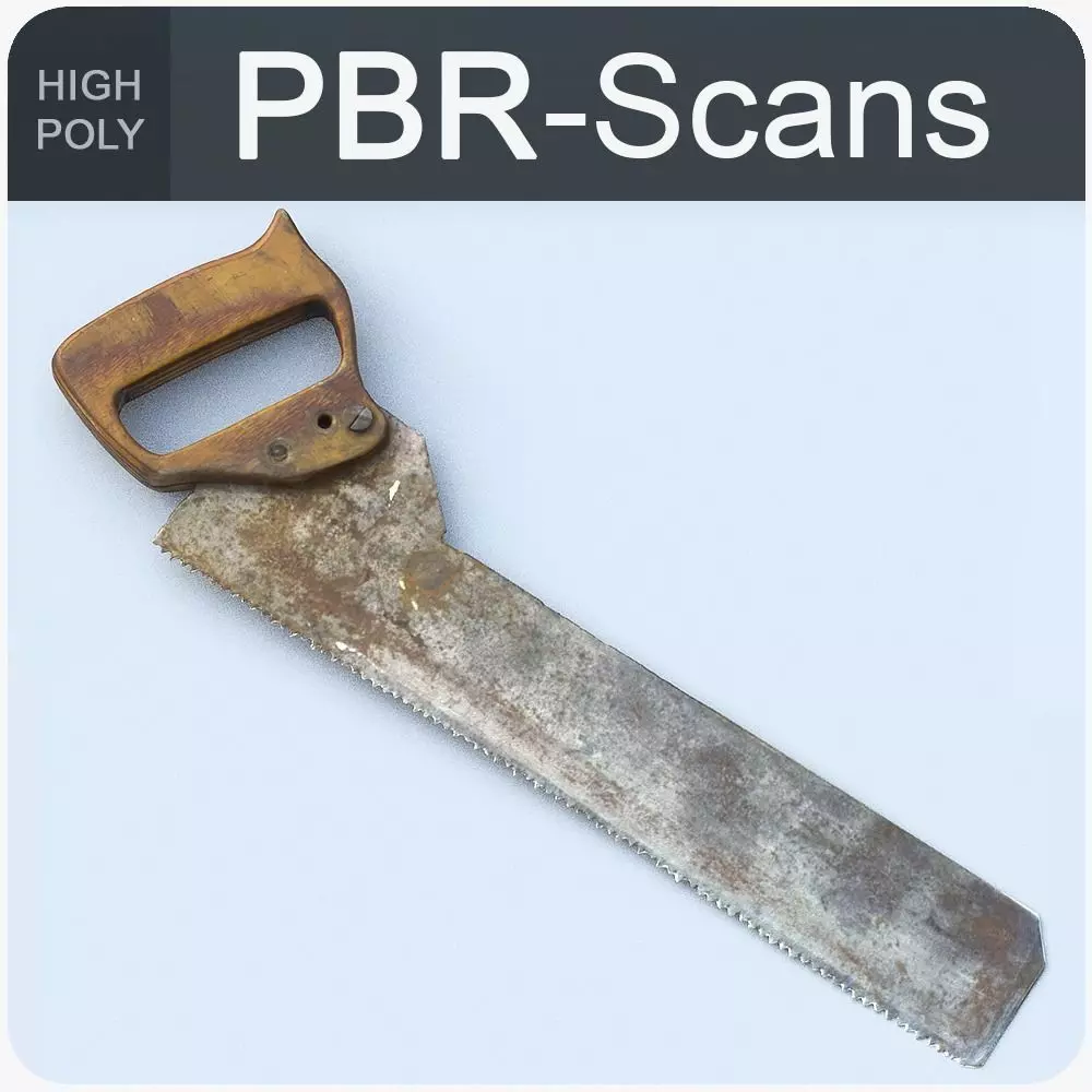 Handsaw High Poly old saw with wooden handle 3D model_0