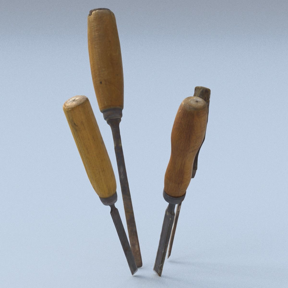 Chisels Low Poly three woodworking tools - three woodworking ... Low-poly 3D model_11