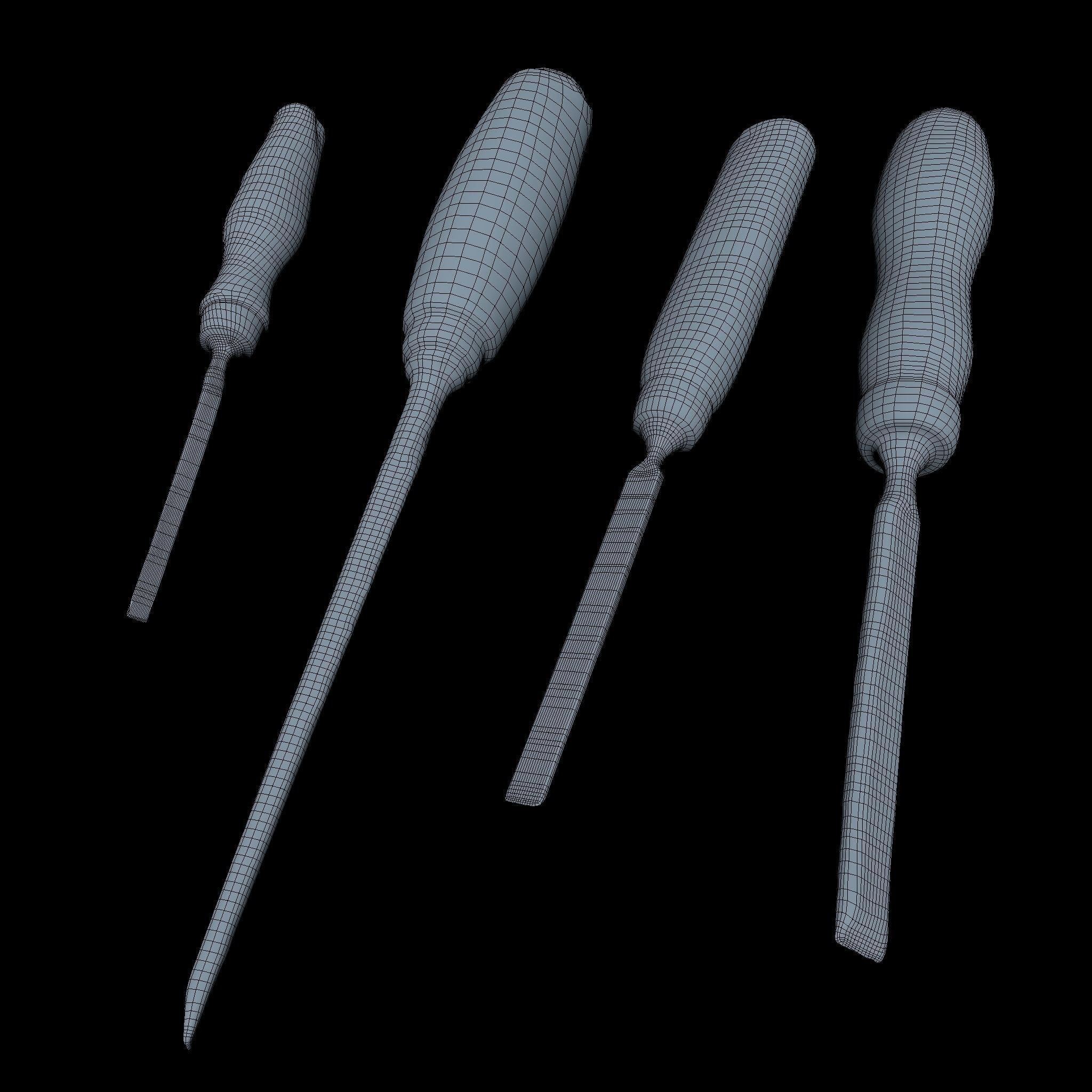 Chisels Low Poly three woodworking tools - three woodworking ... Low-poly 3D model_2