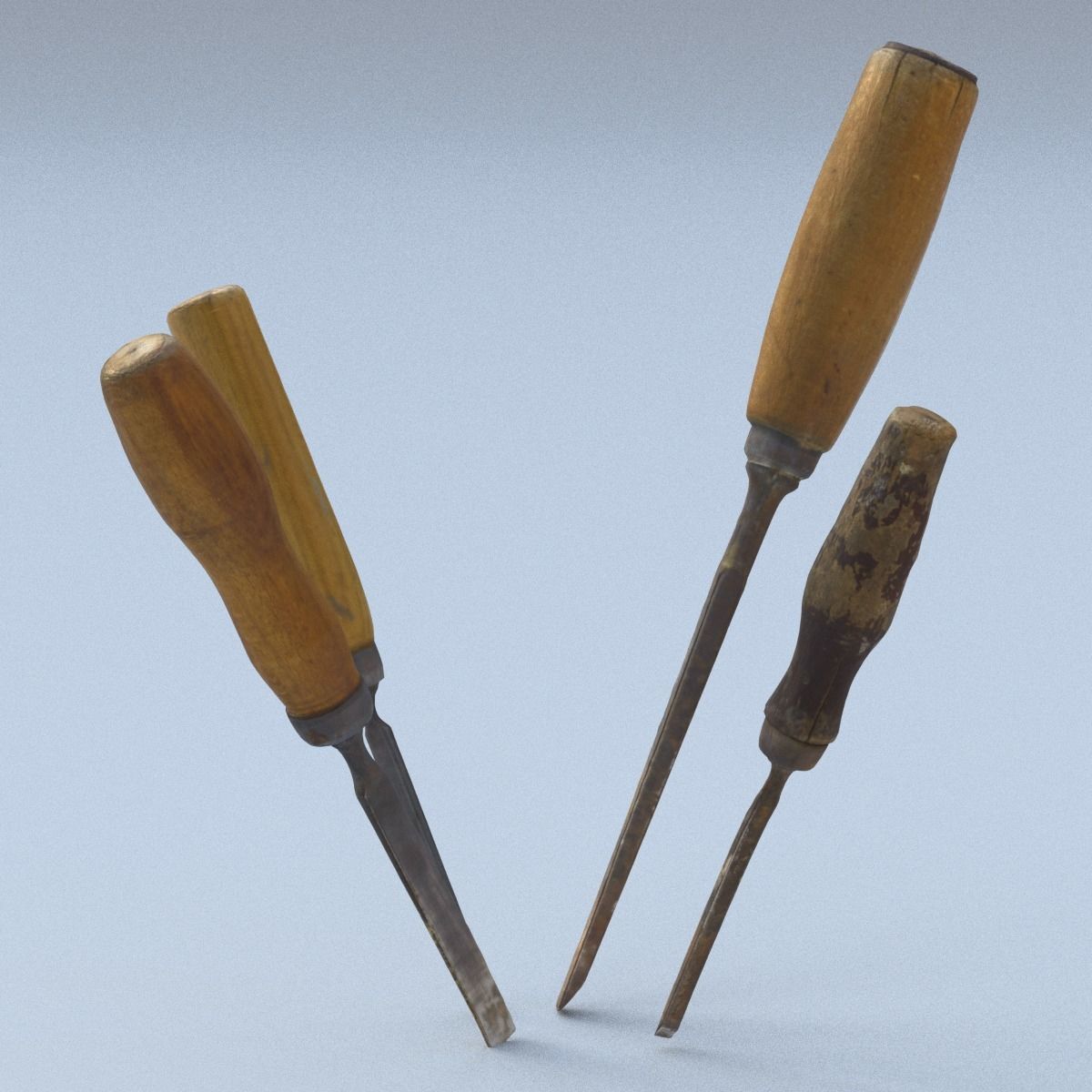 Chisels Low Poly three woodworking tools - three woodworking ... Low-poly 3D model_8
