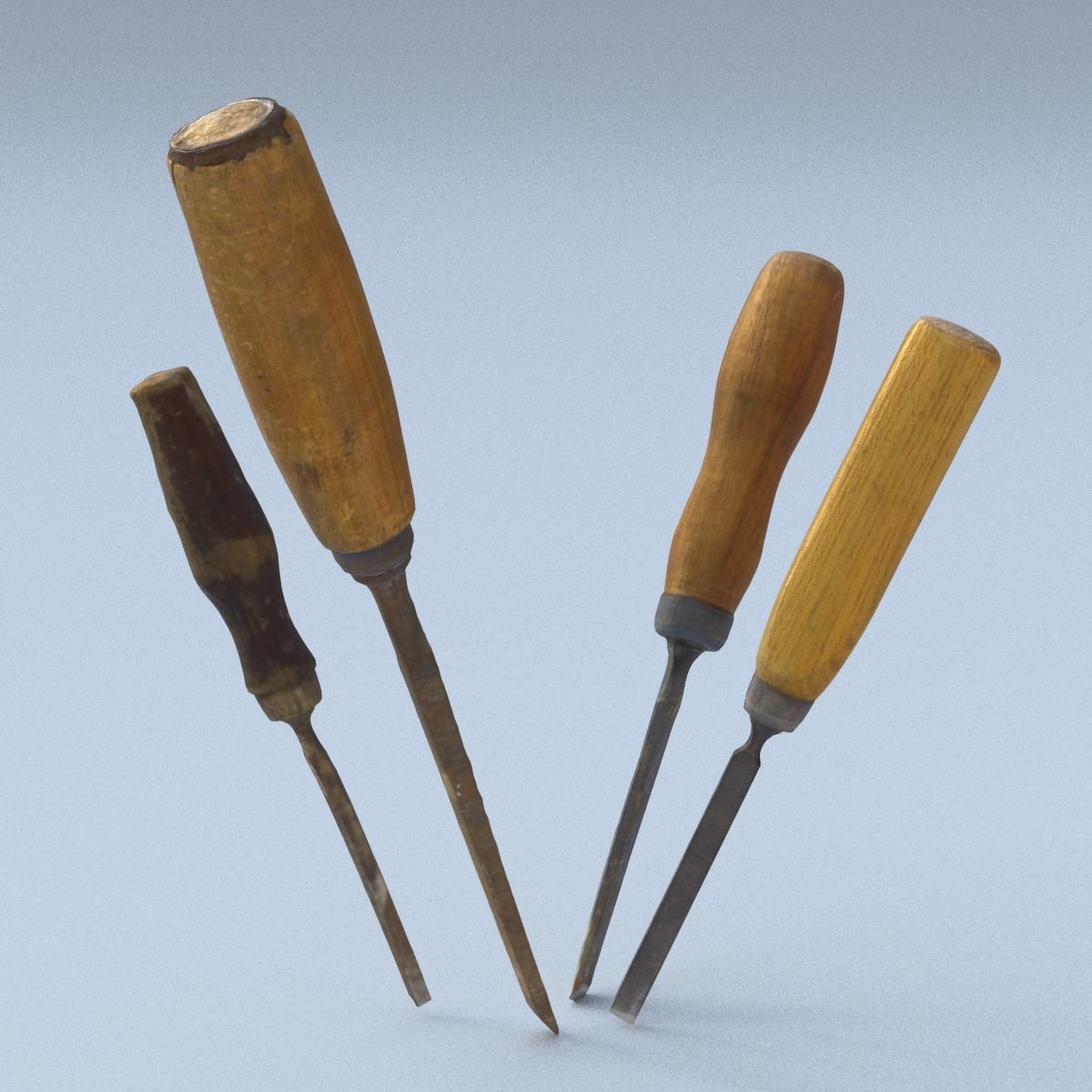 Chisels Low Poly three woodworking tools - three woodworking ... Low-poly 3D model_7